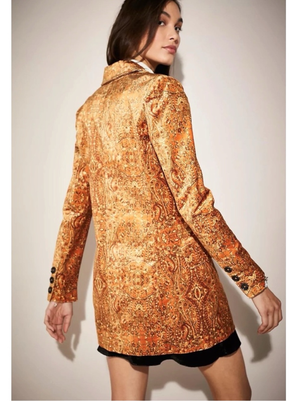 Free People Bohemian Witchy Velveteen Printed Cosmo Blazer Jacket Size Medium